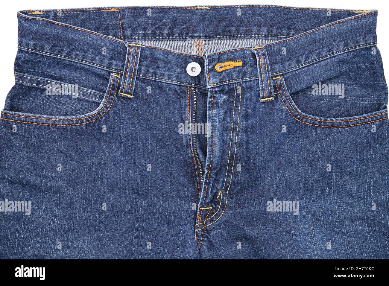 Pantaloni jeans davanti con tasche e mosca, sfondo jeans, motivo denim Foto Stock