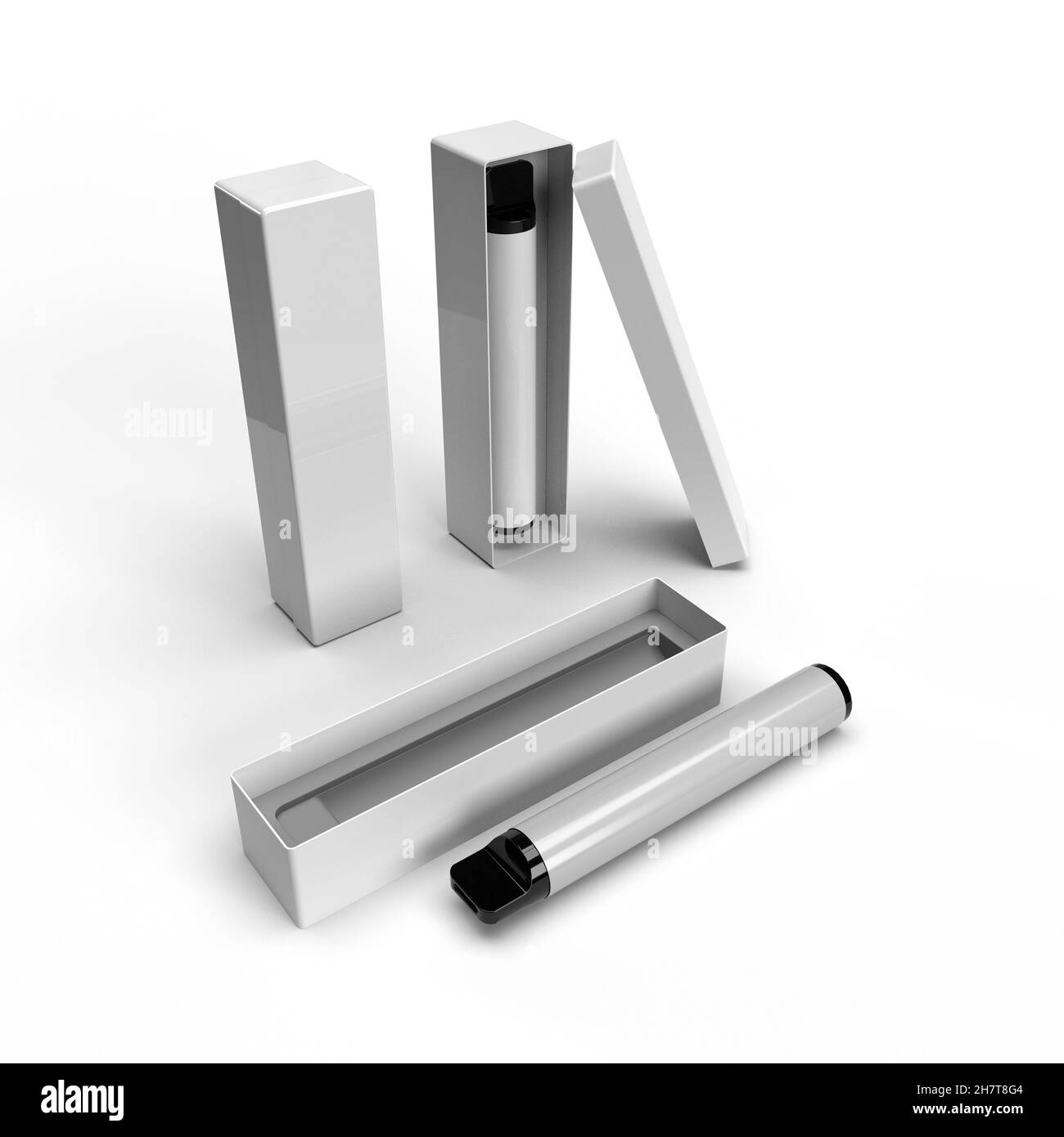 Sigaretta elettronica monouso realistica con custodia rigida isolata su sfondo bianco per mockup e illustrazioni. Rendering 3D Ill Foto Stock