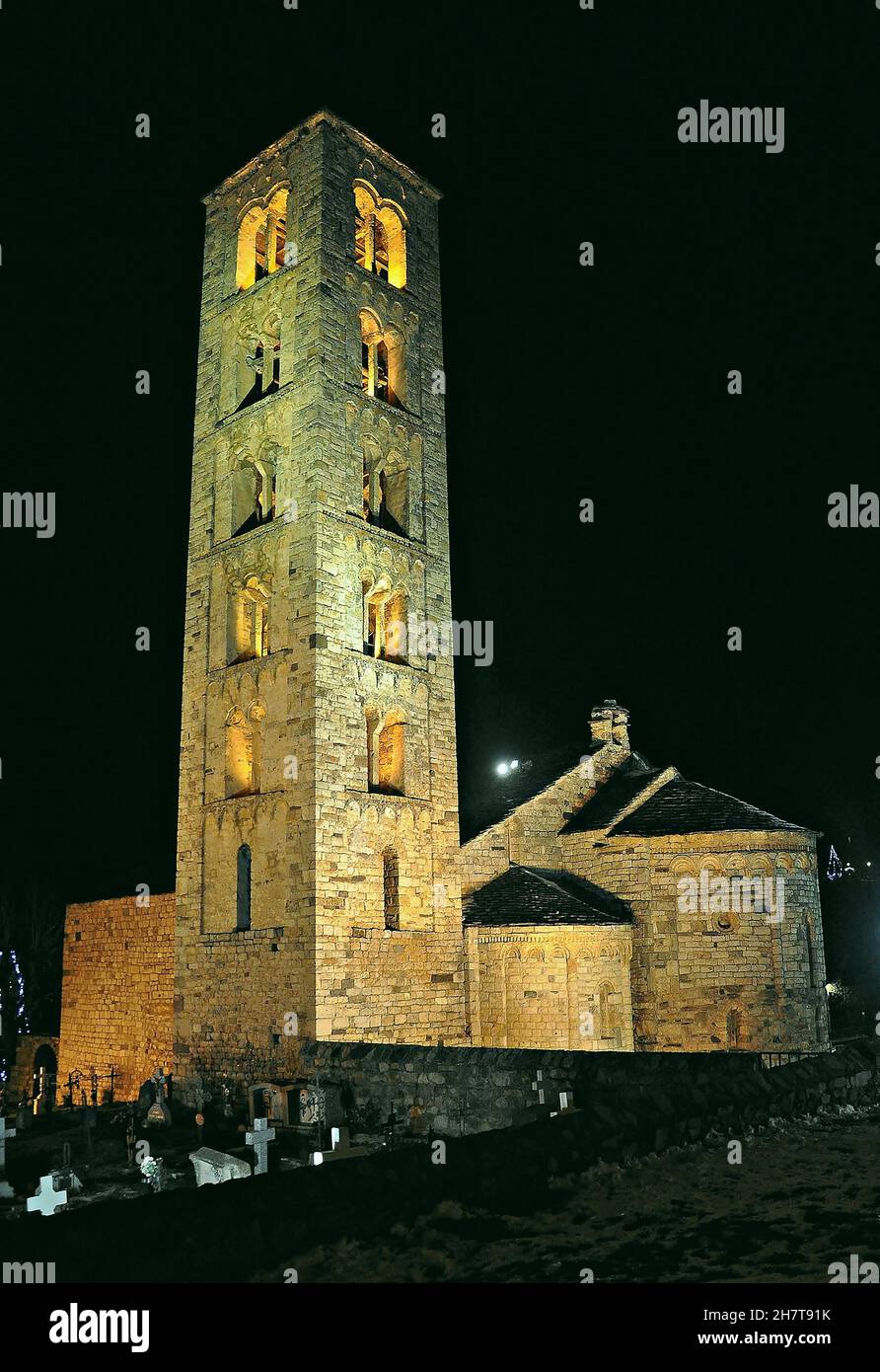 Chiesa di San Clemente de Taüll regione alta Ribagorza in provincia di Lèrida, Catalogna, Spagna Foto Stock
