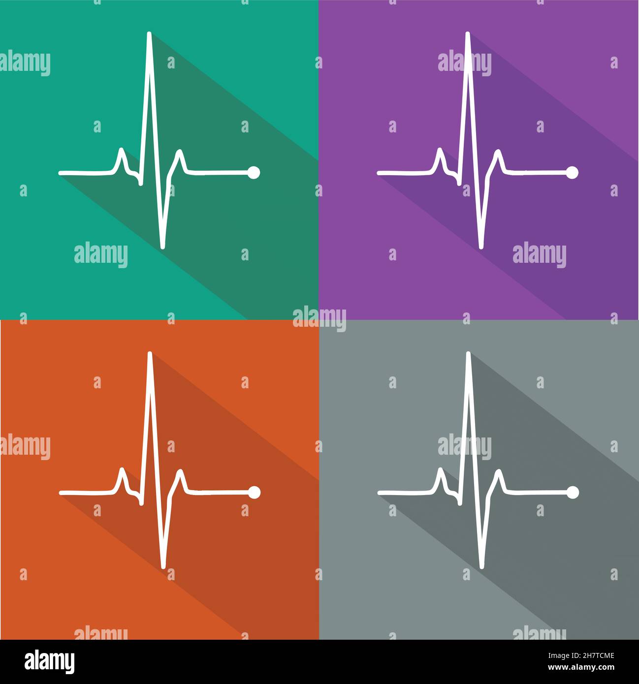 Set di icone del polso vettoriale, segni del cardiogramma, raccolta di icone del battito cardiaco isolate su caselle colorate Illustrazione Vettoriale