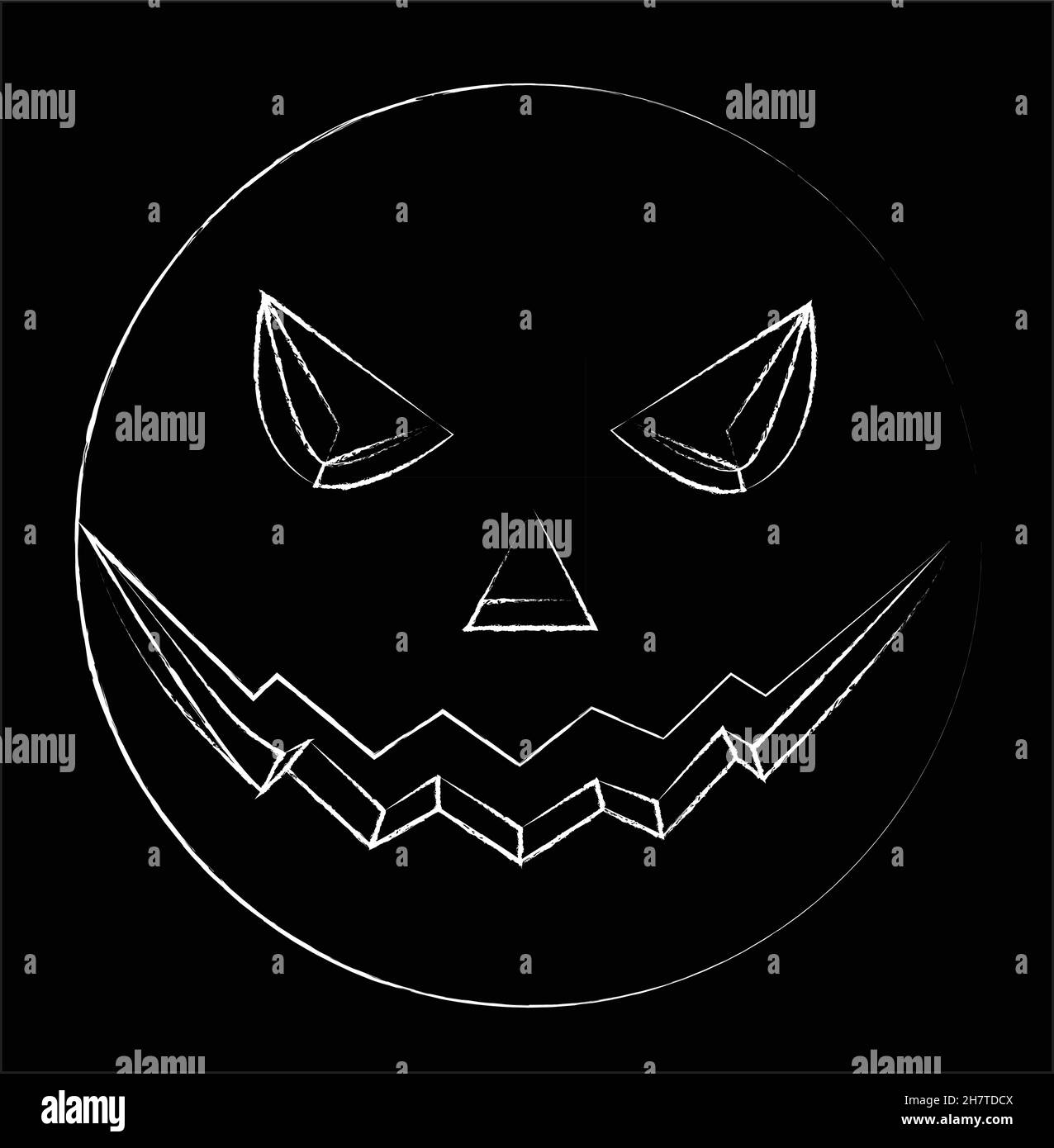Il contorno del volto bianco spaventoso è isolato su sfondo nero, illustrazione vettoriale Illustrazione Vettoriale