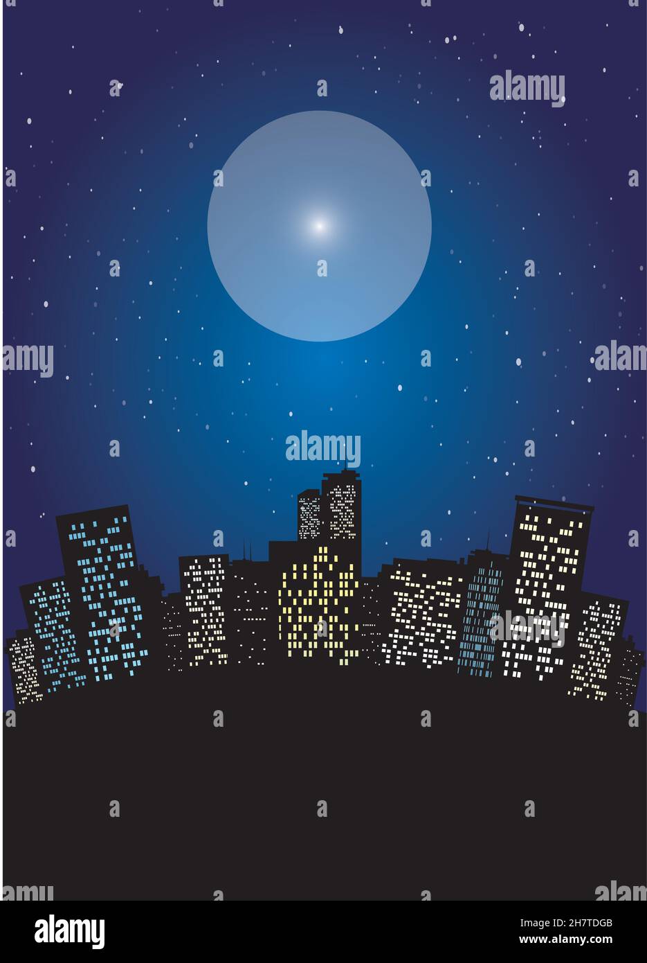 Paesaggio urbano notturno con illustrazione vettoriale del cielo stellato Illustrazione Vettoriale