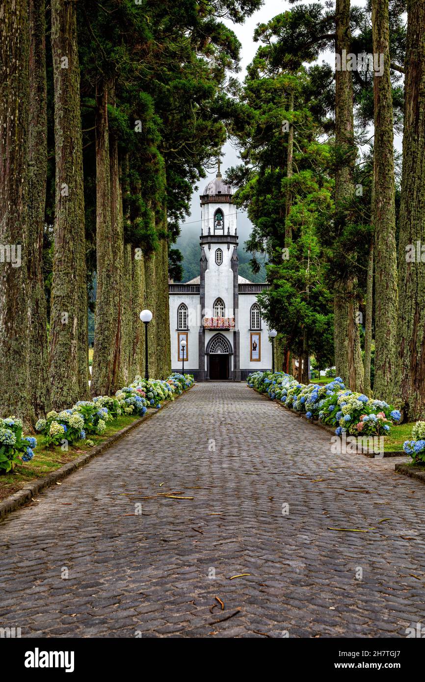 Igreja de São Nicolau, Sete Cidades, Isola di São Miguel, Azzorre, Aores, Portogallo, Europa. Foto Stock