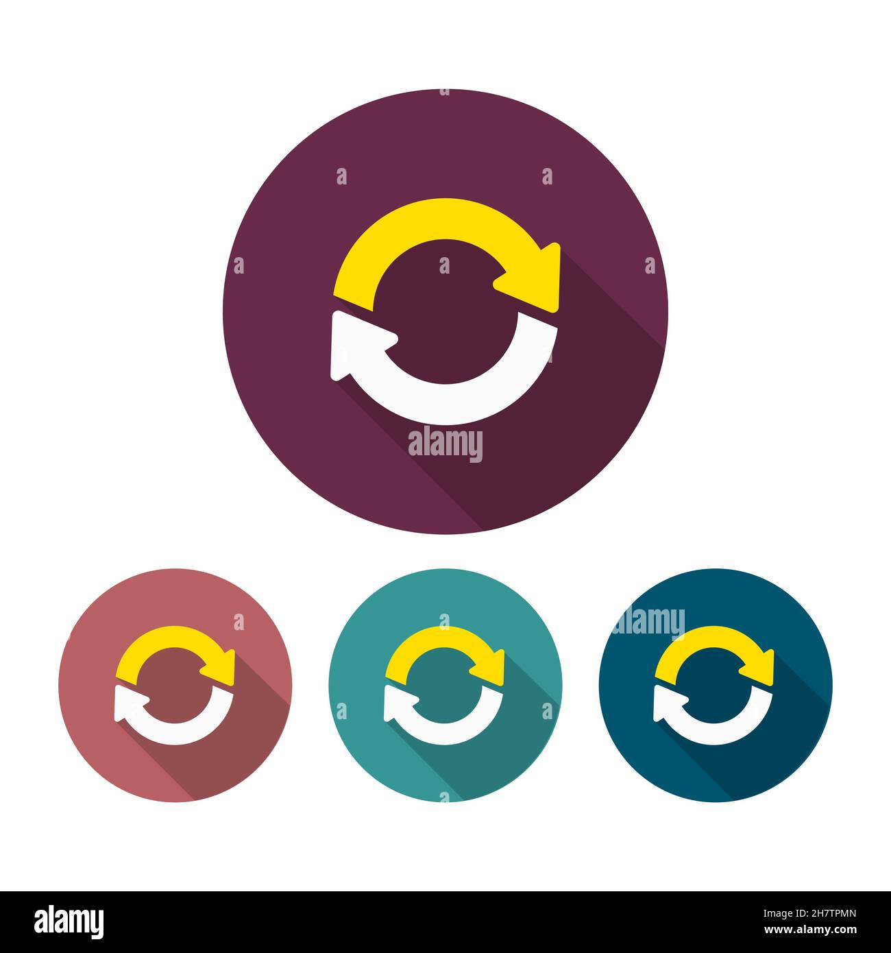 Simbolo icona del vettore di sincronizzazione, design piatto, ombra lunga, eps10 Illustrazione Vettoriale