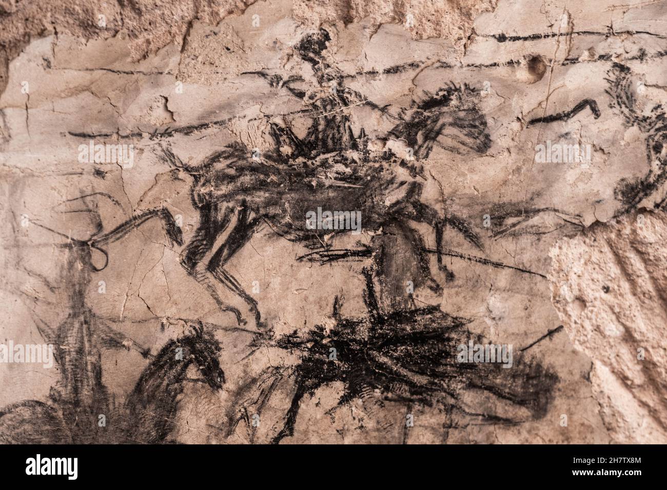 Pittura di roccia in Cappadocia, Turchia Foto Stock