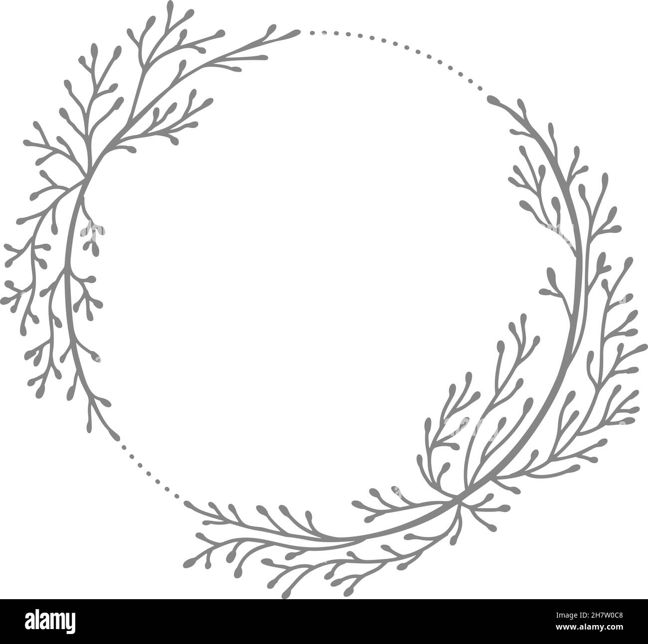Matrimonio vettoriale a cornice rotonda disegnato a mano. Corona floreale con foglie, rami elementi decorativi per design. Inchiostro, vintage e stile rustico Illustrazione Vettoriale