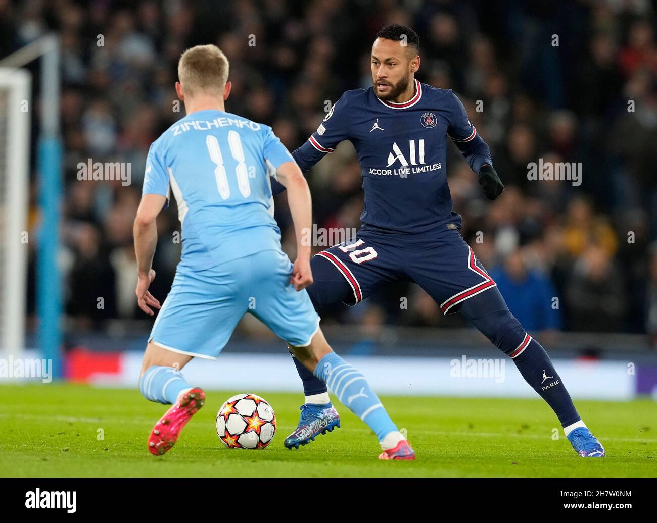 Manchester, Inghilterra, 24 novembre 2021. Neymar di Parigi St Germain durante la partita della UEFA Champions League all'Etihad Stadium di Manchester. Il credito d'immagine dovrebbe leggere: Andrew Yates / Sportimage Foto Stock