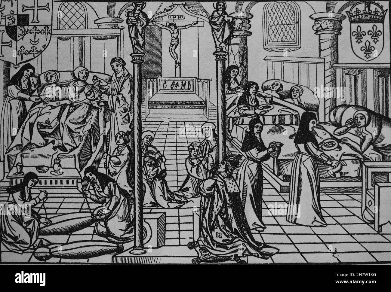 Francia. Un reparto nell'Hotel-Dieu, ospedale di Parigi, 16 ° secolo. Foto Stock