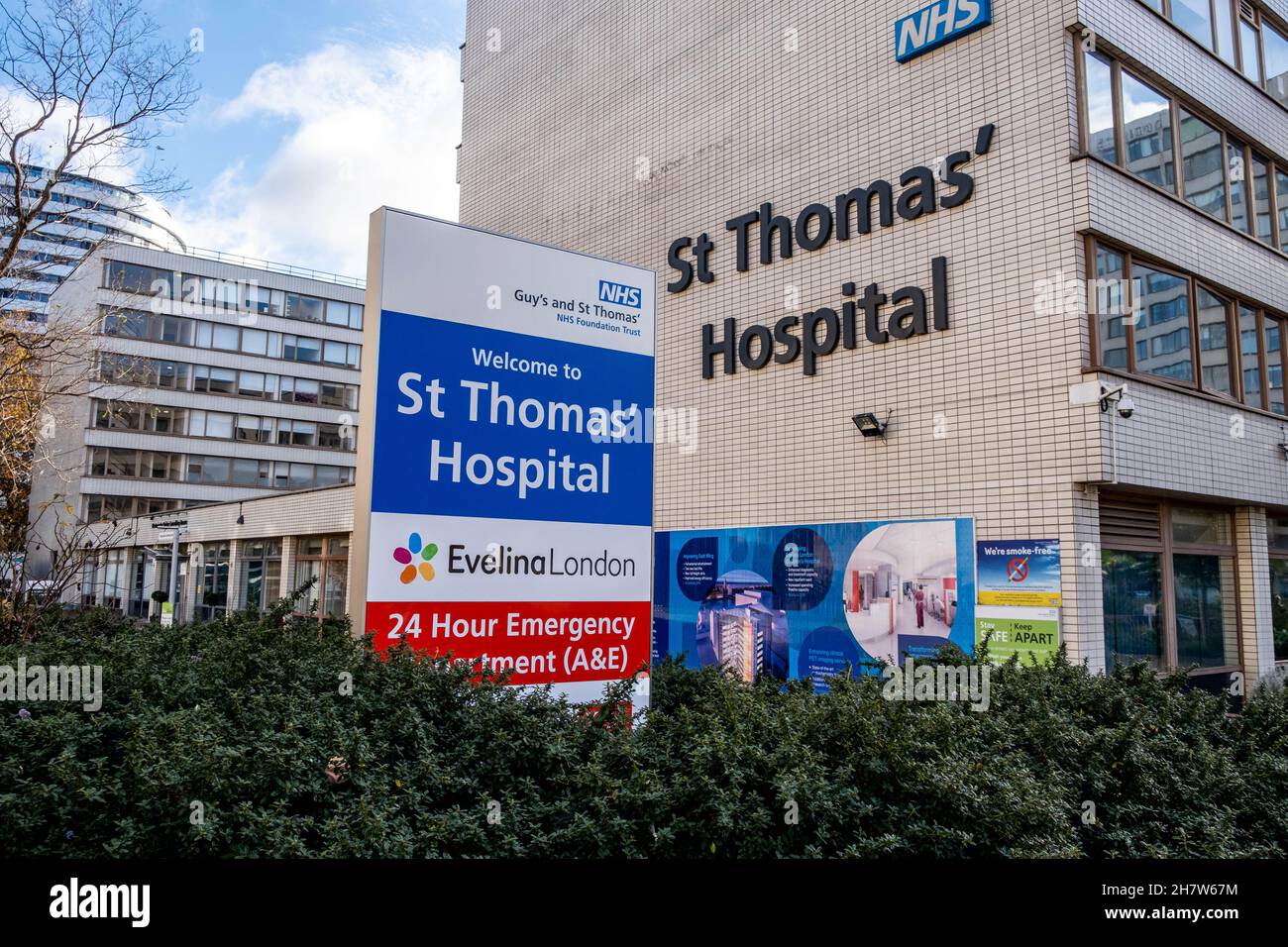 Waterloo London Inghilterra UK, novembre 21 2021, St Thomas’ Major London Teaching Hospital and Accident and Emergency Department Foto Stock