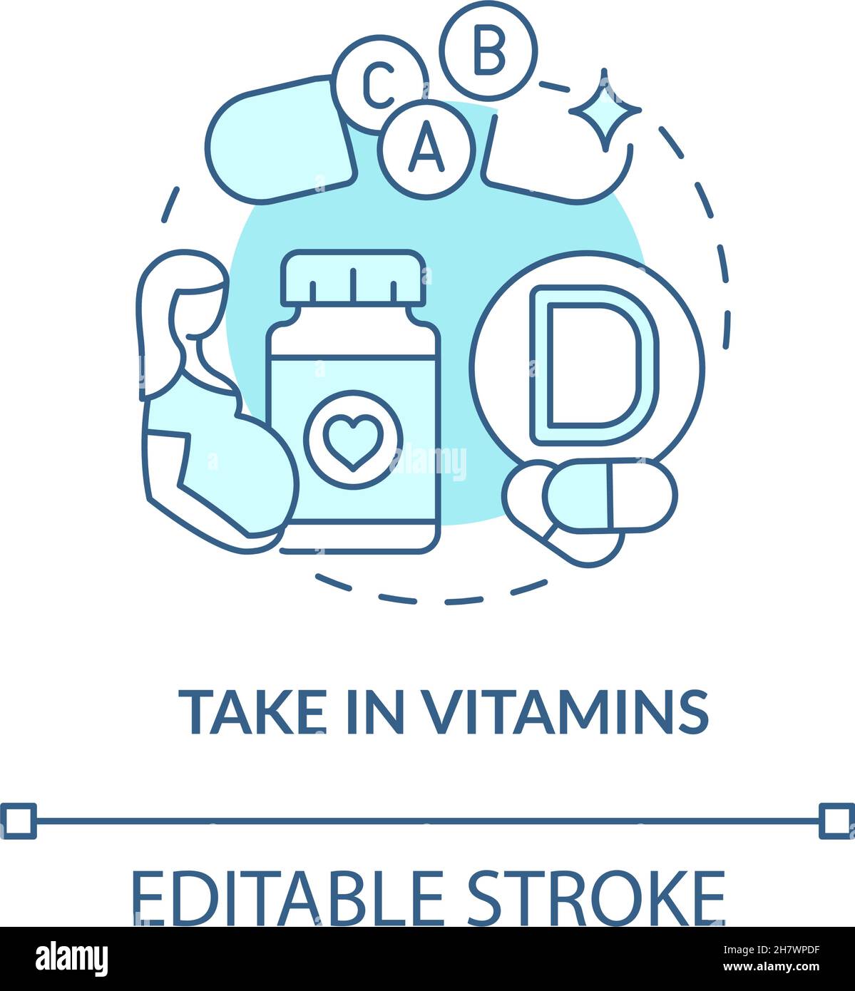 Prendere in vitamine blu concetto icona Illustrazione Vettoriale