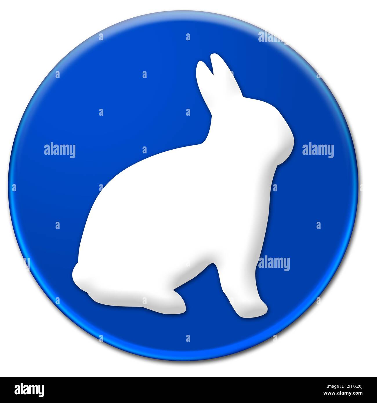 Bunny segno su un blu pulsante glassy isolato su sfondo bianco Foto Stock