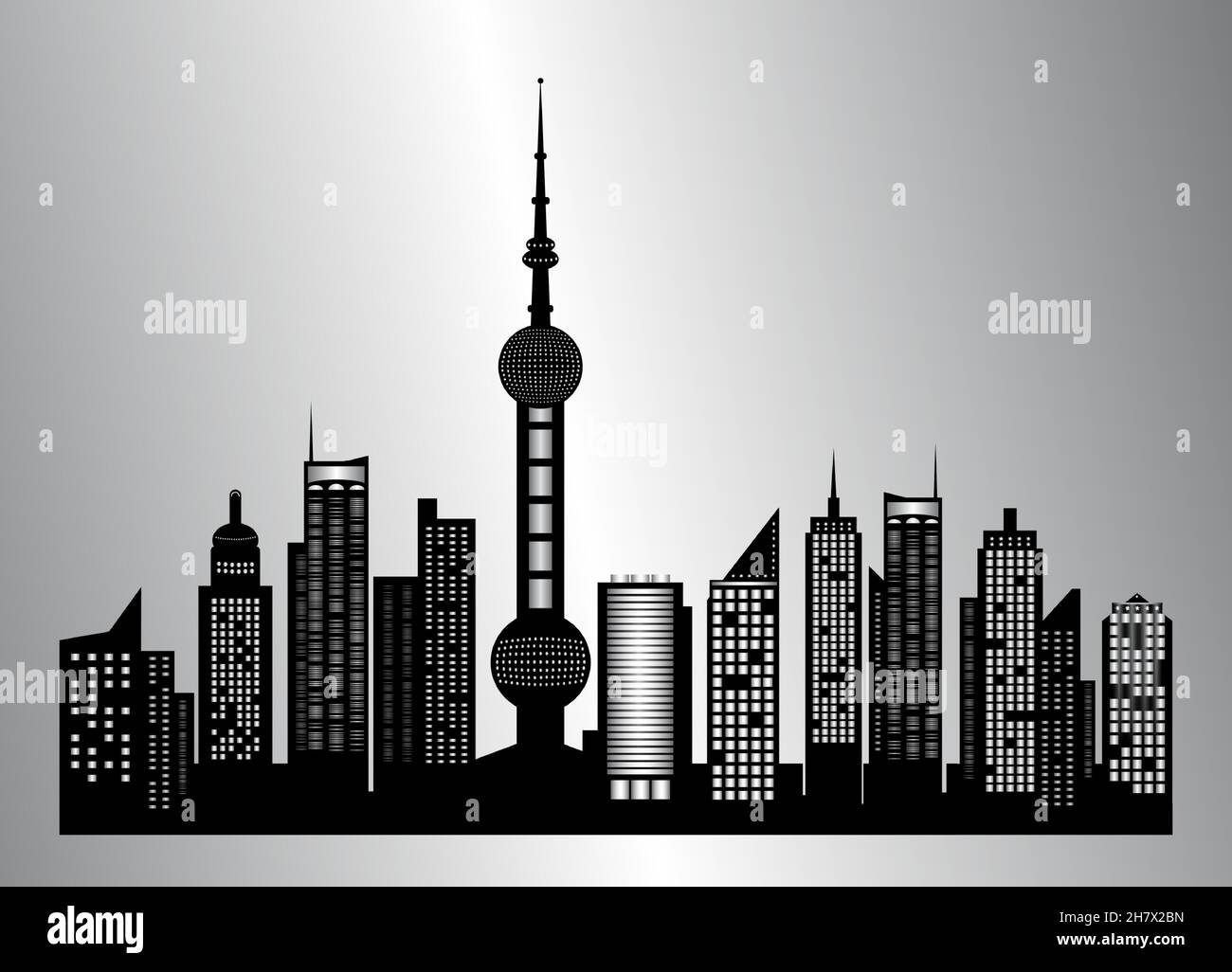 La silhouette della città in stile piatto. Paesaggio urbano. Illustrazione vettoriale. Illustrazione Vettoriale