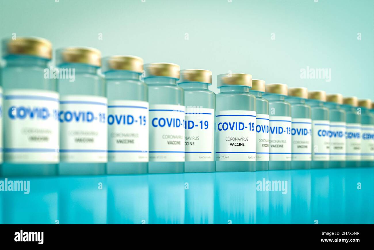 flaconcini di vaccino per il virus covid-19. rendering 3d Foto Stock