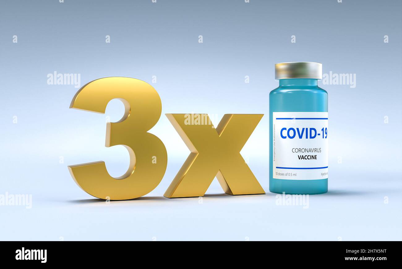 terza dose di vaccino covid-19. rendering 3d Foto Stock