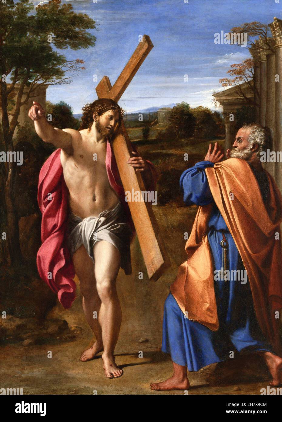 Cristo apparso a San Pietro sulla via Appia (Domine, Quo Vadis?) Del pittore barocco italiano Annibale Carracci (1560-1609), olio su legno, c.. 1601/2 Foto Stock