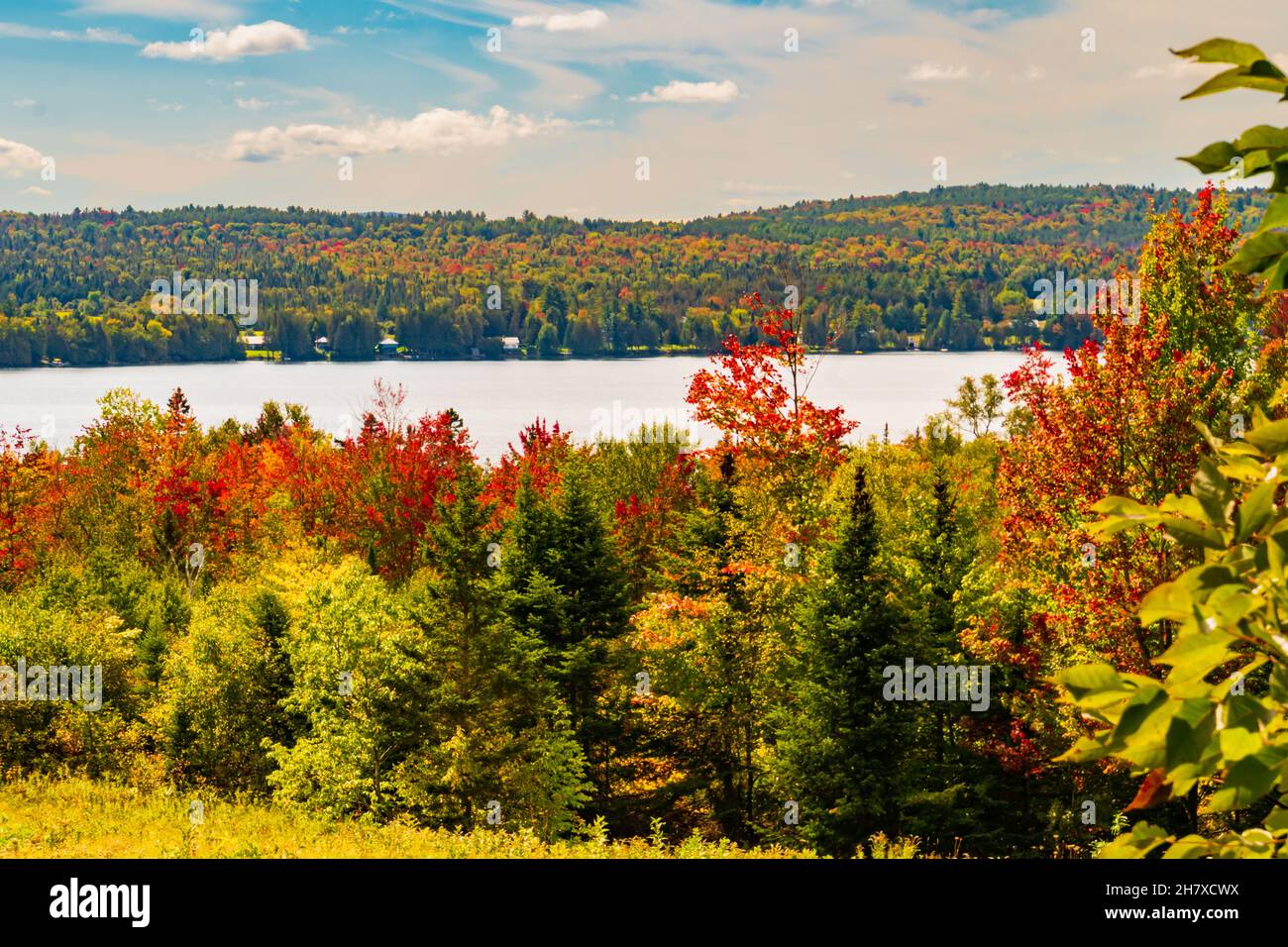 Vermont lago circondato da colori autunno fogliame in autunno Foto Stock