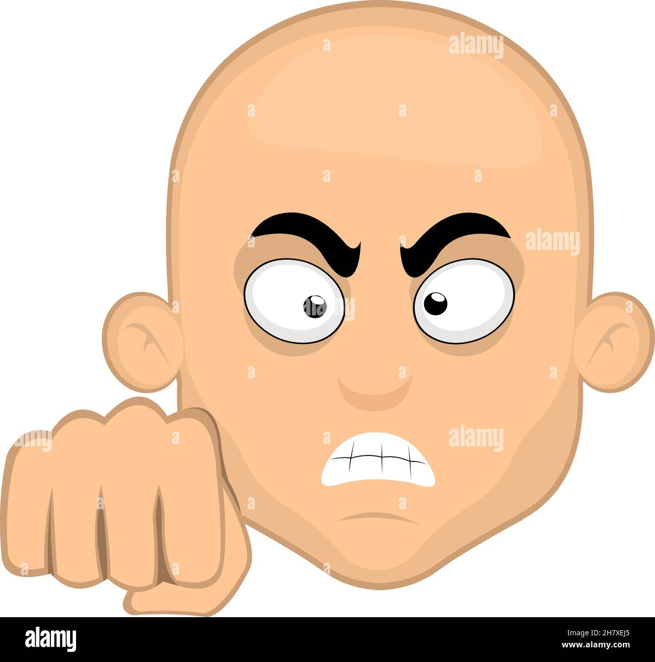 Illustrazione vettoriale del volto di un uomo calvo di cartone animato che dà un urto pugno Illustrazione Vettoriale