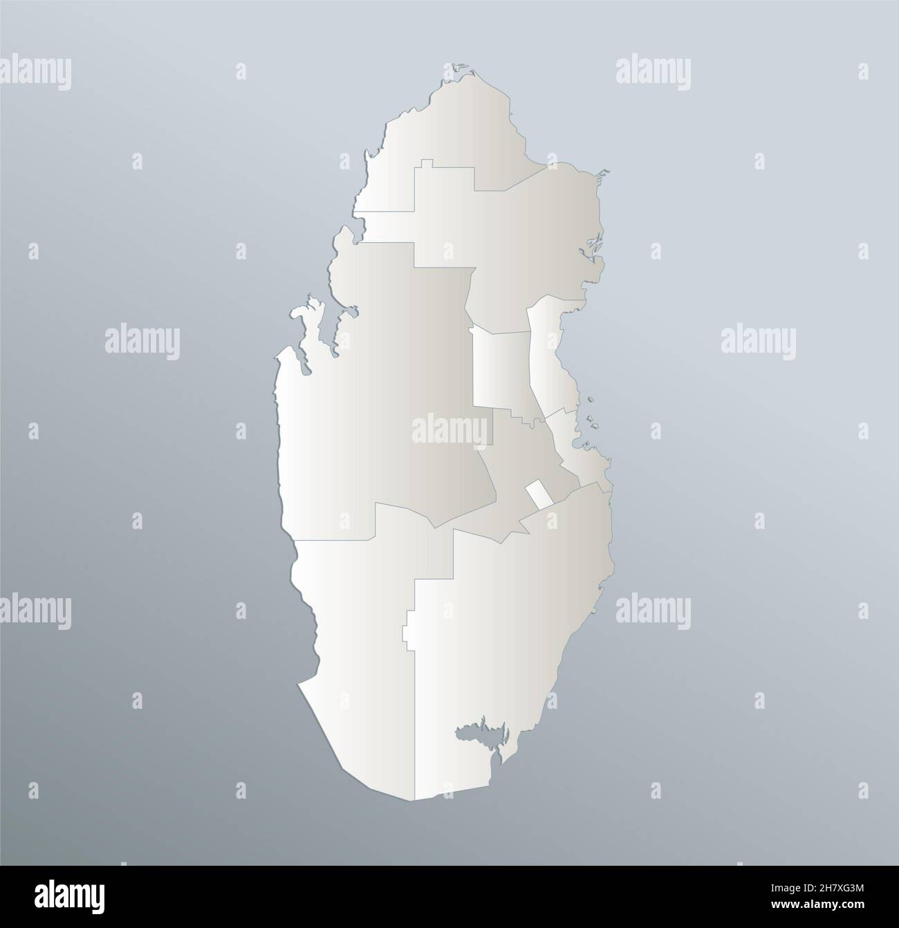 Mappa del Qatar, divisione amministrativa, white card paper 3D, blank Foto Stock