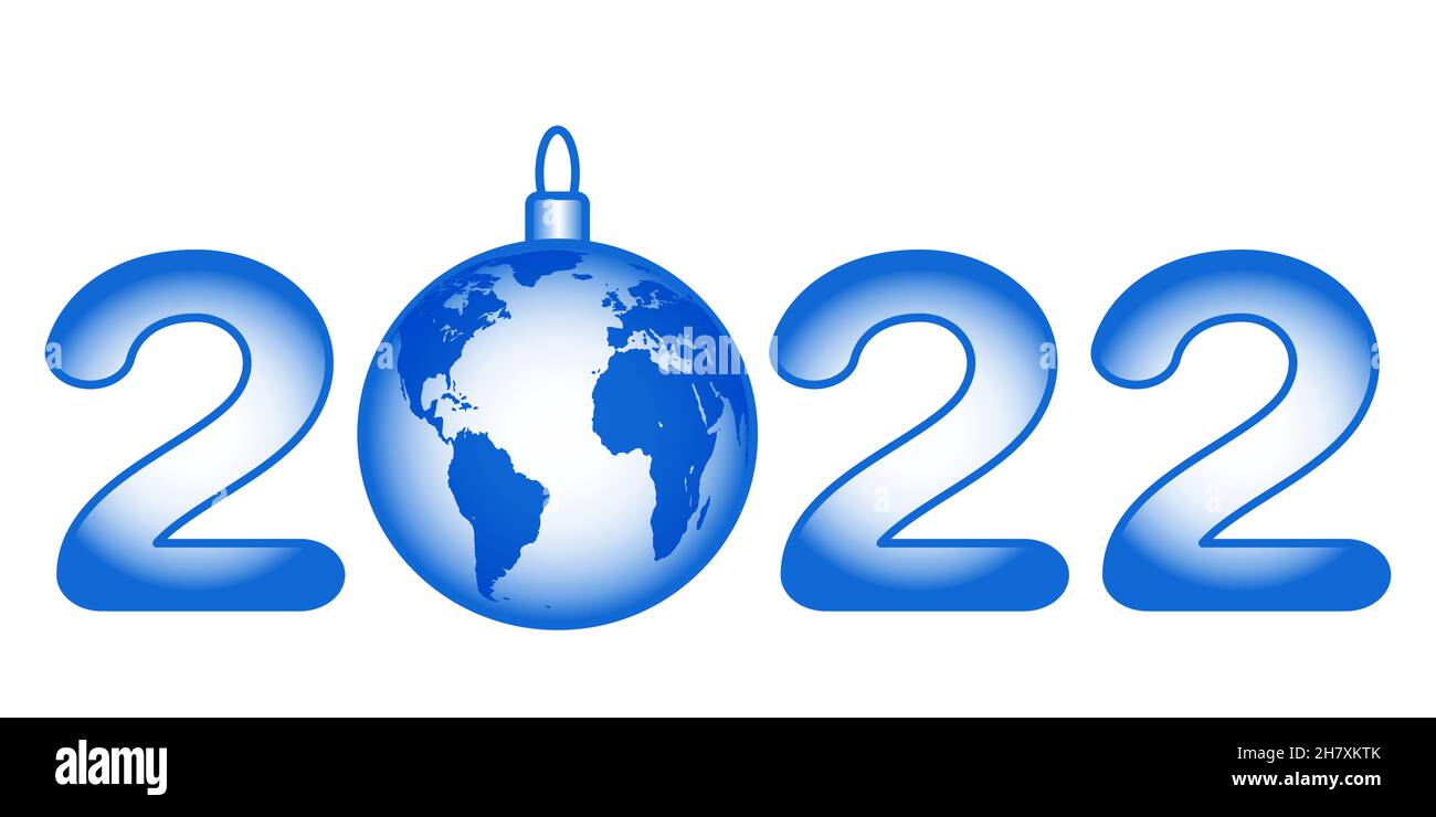 Numero di Capodanno 2022 con sfera a globo. Elementi di questa immagine  forniti dalla NASA. Fonte della mappa:  http://visibleearth.nasa.gov/view.php?id=74518 Immagine e Vettoriale - Alamy
