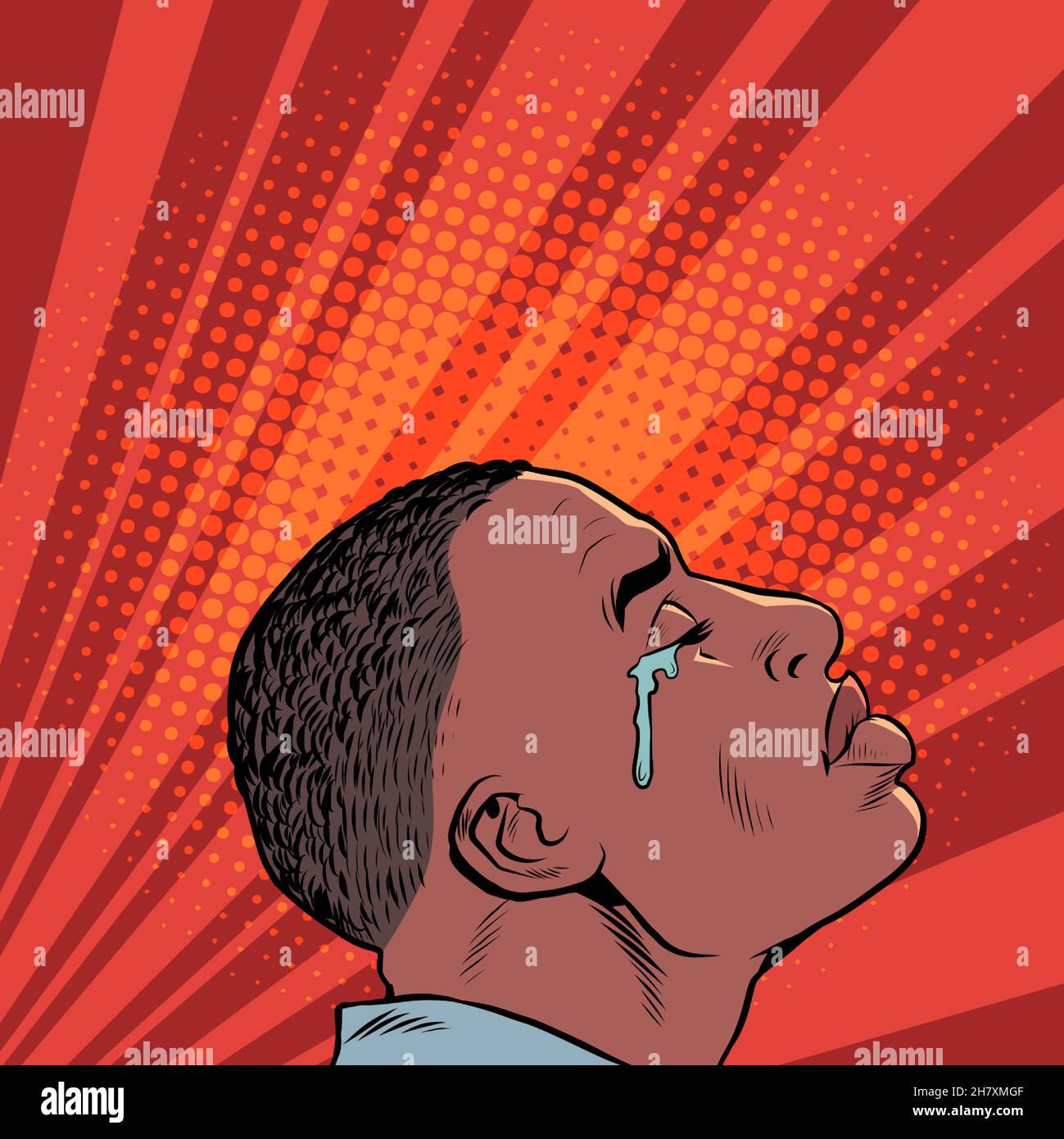 Un uomo nero afroamericano che piange, triste umore, tristezza, emozioni umane Illustrazione Vettoriale