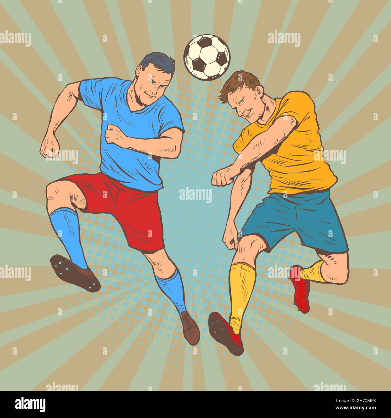 Testa palla gioco, sport calcio rivalità, lotta per la vittoria Illustrazione Vettoriale