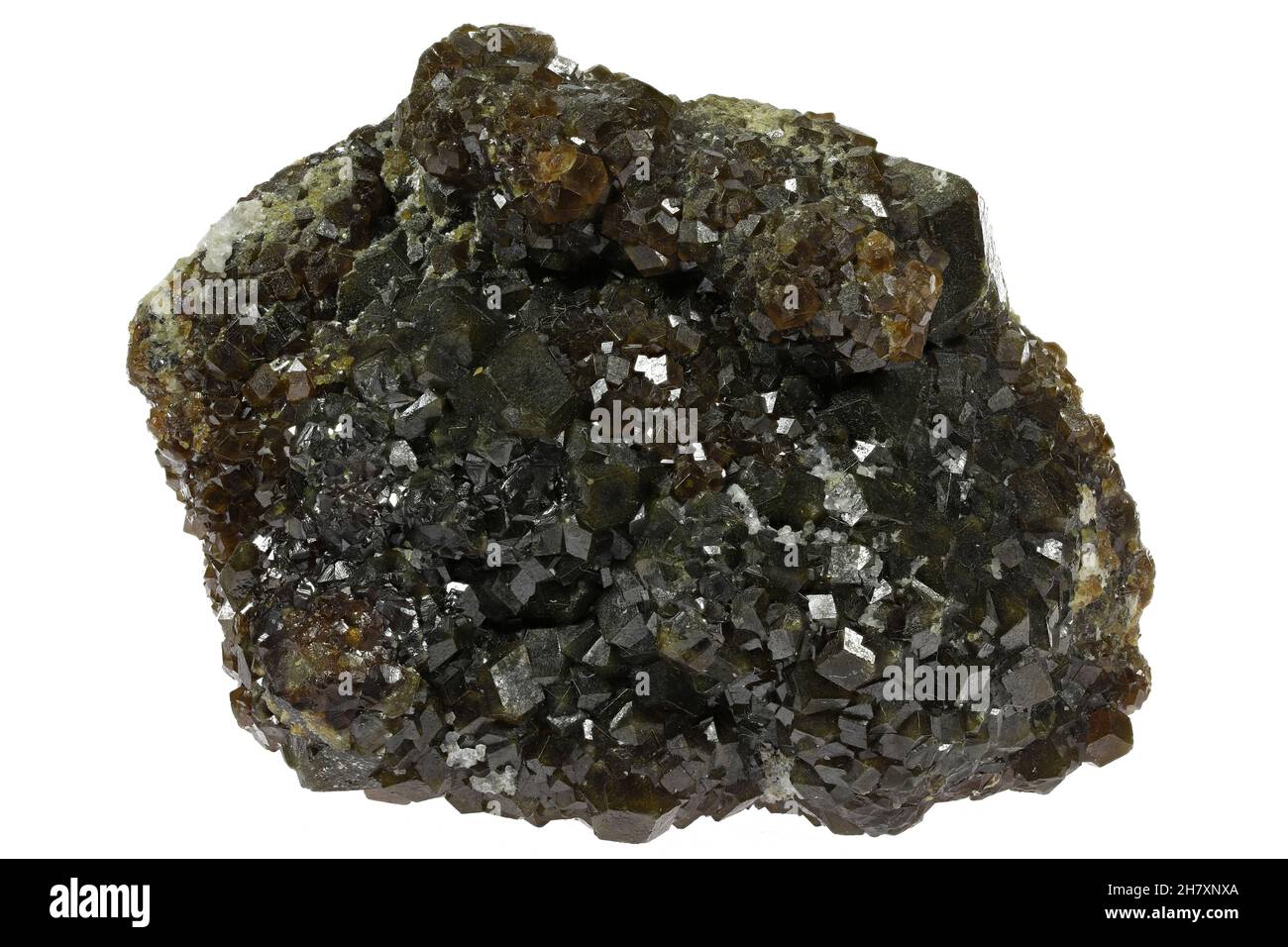 Hessonite dalla zona di Adamello, Italia isolato su sfondo bianco Foto Stock