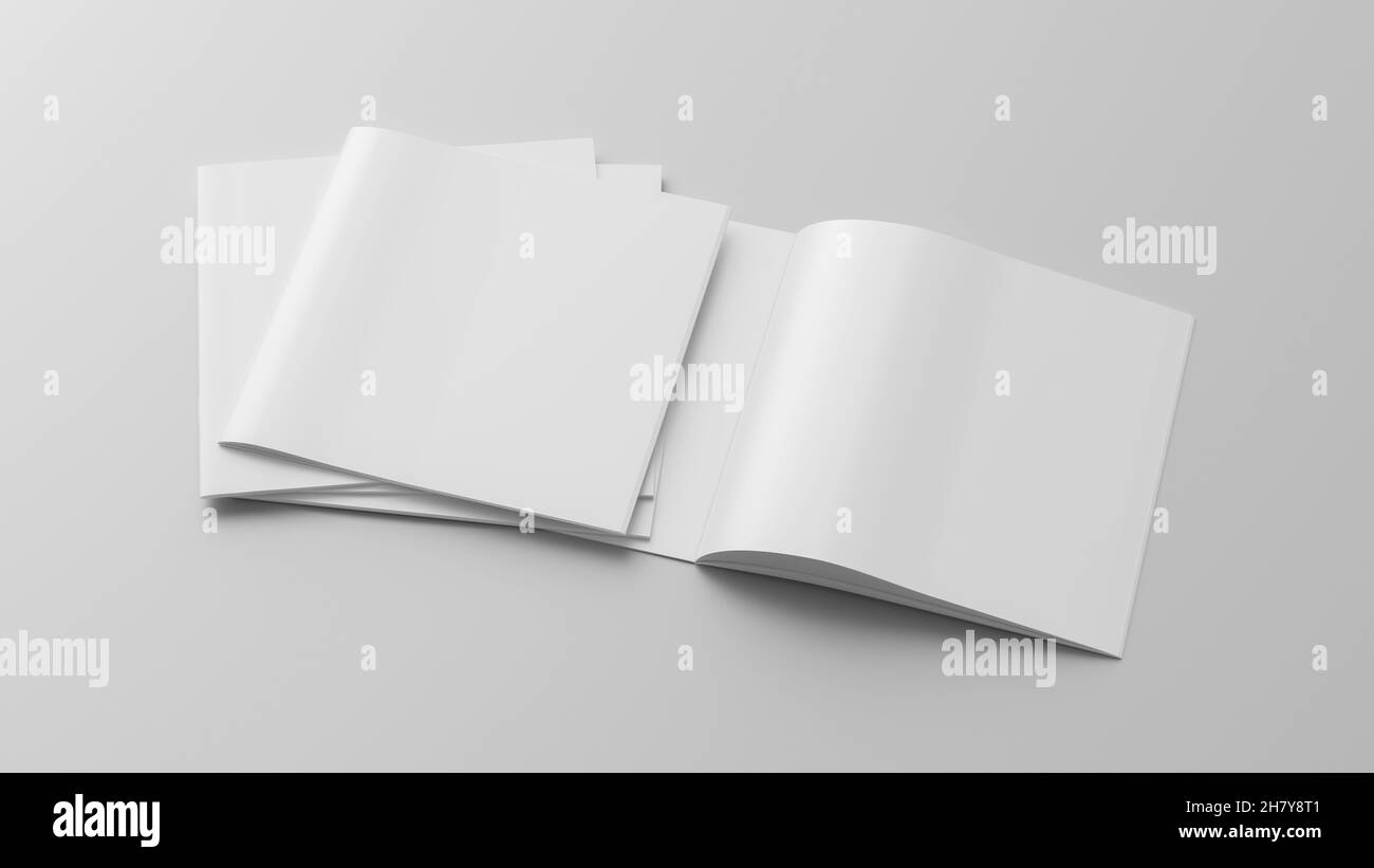 Opuscolo quadrato o opuscolo su sfondo bianco. illustrazione 3d Foto Stock
