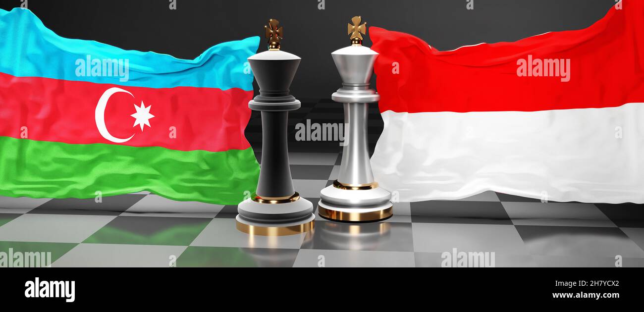 Azerbaigian Indonesia vertice, incontro o alianza tra quei due paesi che mirano a risolvere questioni politiche, simbolizzati da un gioco di scacchi con nat Foto Stock