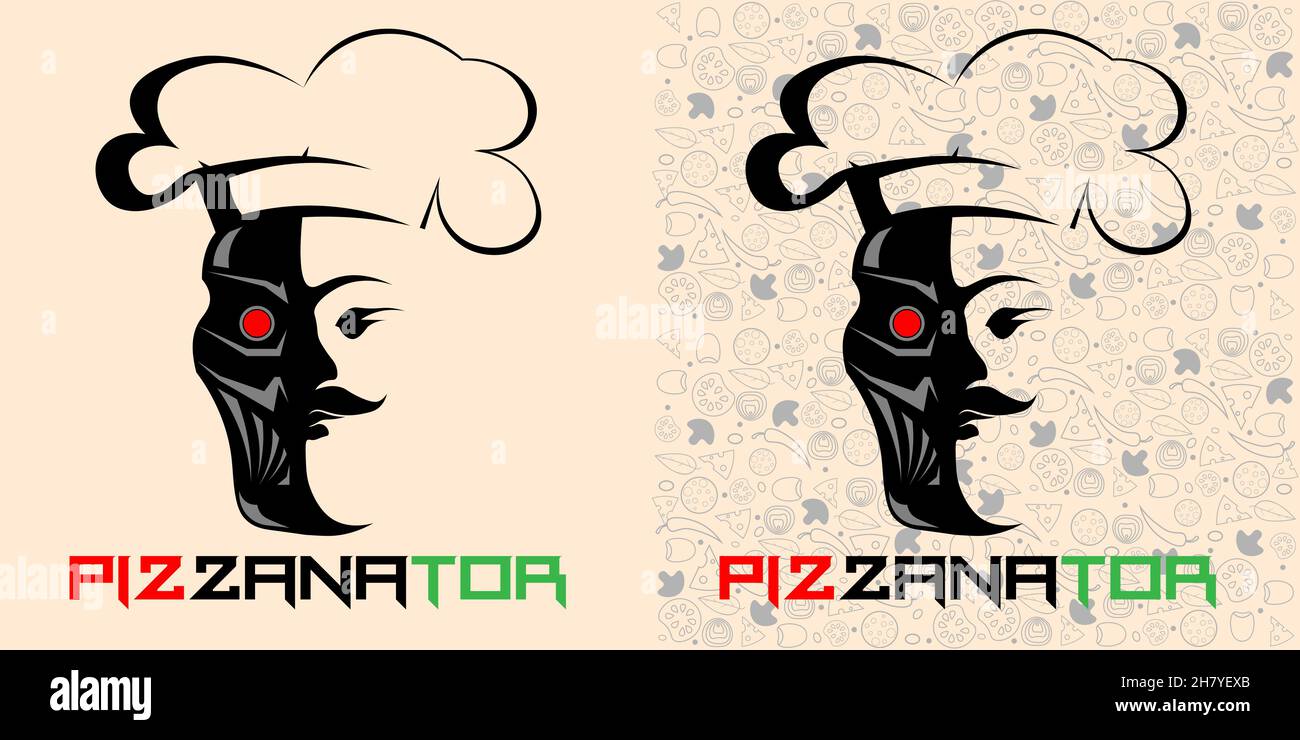 logo astratto minimal con silhouette di terminatore in cappello da chef 1 Illustrazione Vettoriale