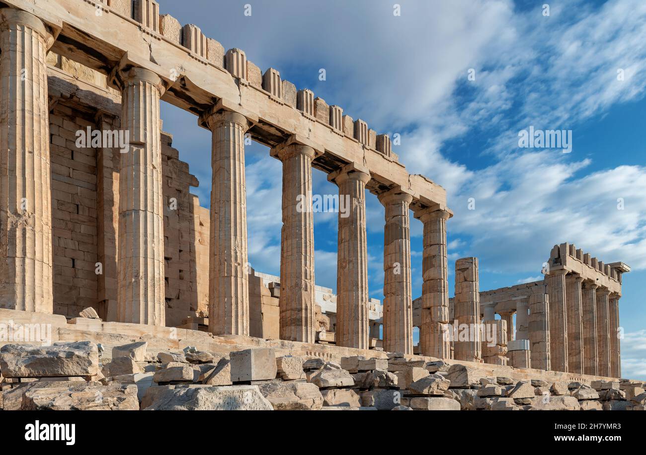 Tempio del Partenone all'Acropoli di Atene, Grecia Foto Stock