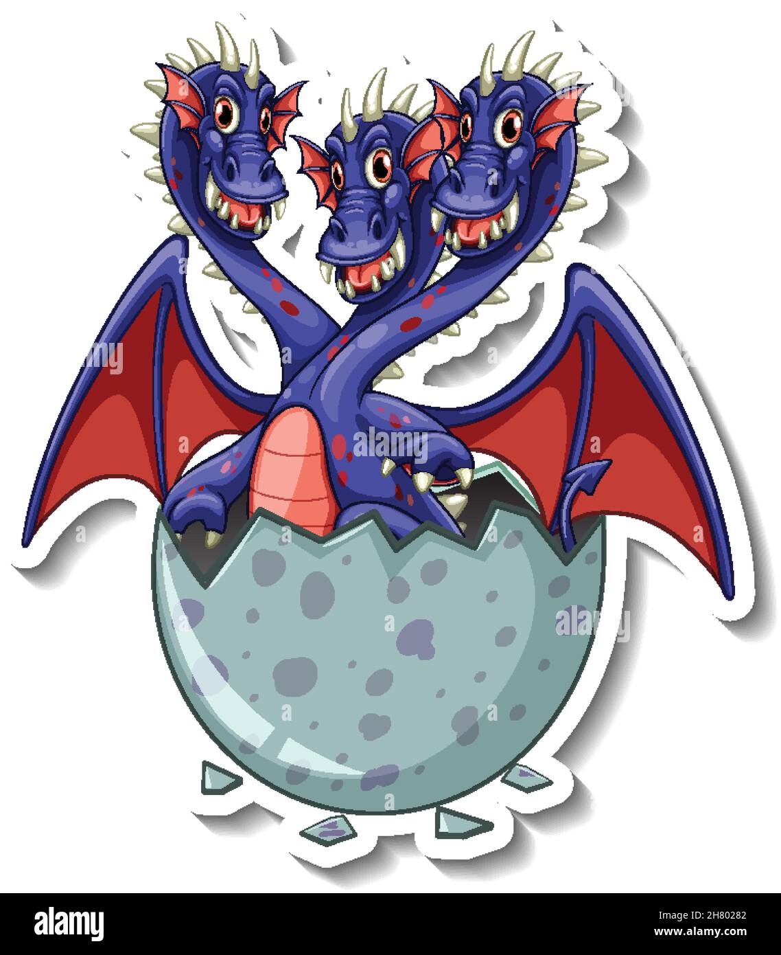 Uovo di drago che cova con illustrazione di drago a tre teste Illustrazione Vettoriale