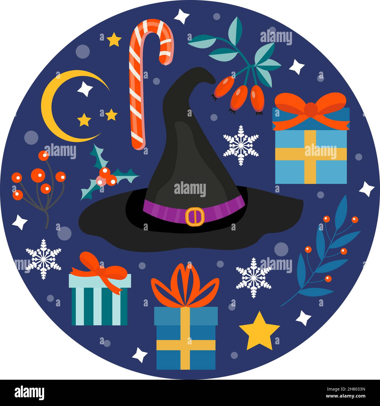 Buona Befana significa felice Epifania tradizione natalizia in Italia  cappello da strega e modello di accessori di Natale per il tuo design.  Illustrazione vettoriale Immagine e Vettoriale - Alamy