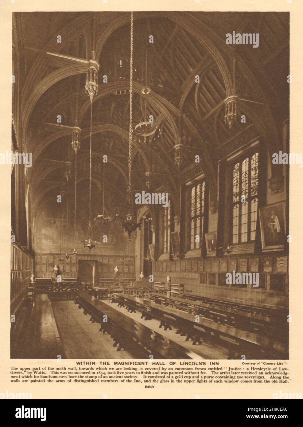 All'interno della Great Hall of Lincoln's Inn 1926 vecchia stampa d'epoca Foto Stock
