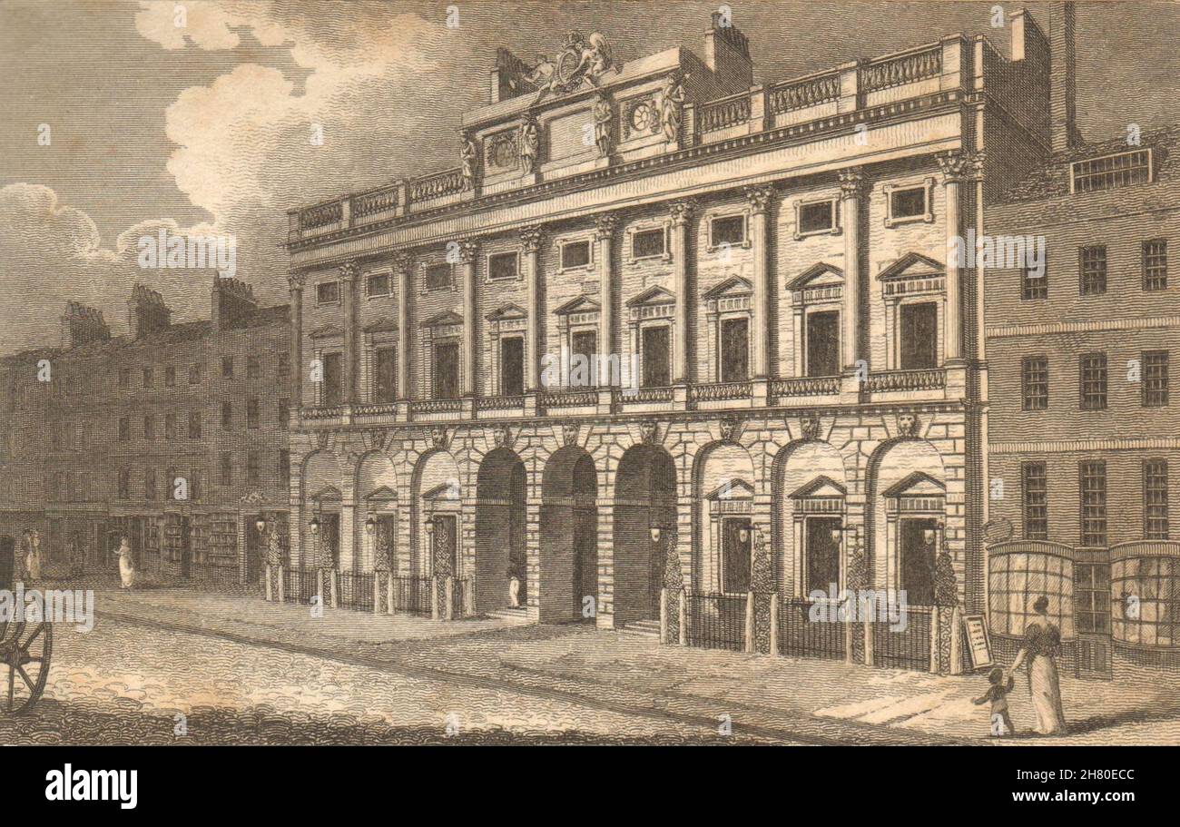 Somerset House, Lincolns Inn Fields, Londra. Stampa antica incisa 1817 Foto Stock