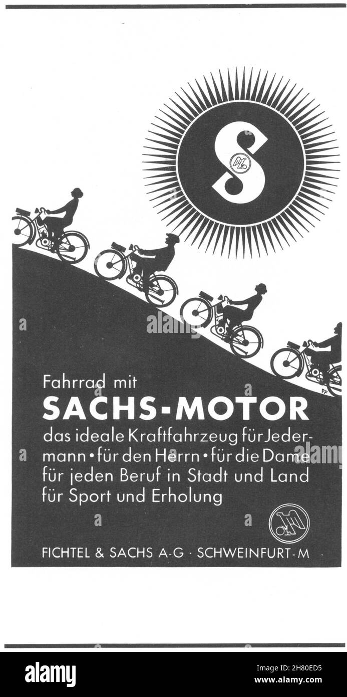GERMANIA. Sachs-Motor 1936 vecchia stampa d'epoca Foto Stock