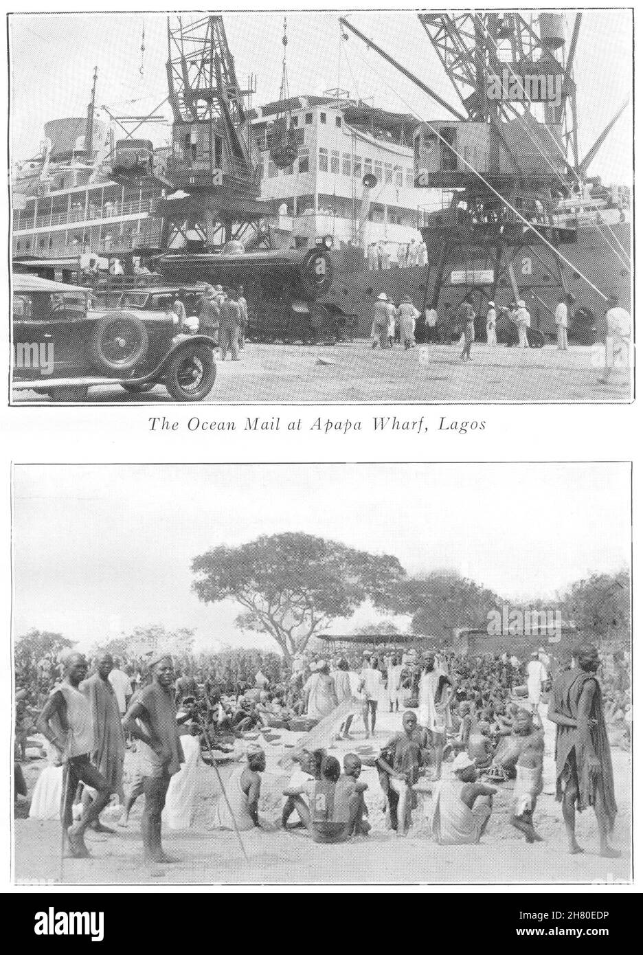 NIGERIA. Ocean mail al molo di Aapa, Lagos. Un mercato di zenzero, provincia di Zaria 1936 Foto Stock