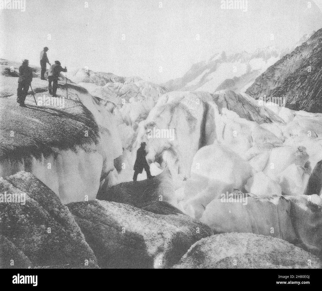 ALTA SAVOIA. La Mer de Glace à Chamonix, ca.1858 1935 vecchia stampa d'annata Foto Stock