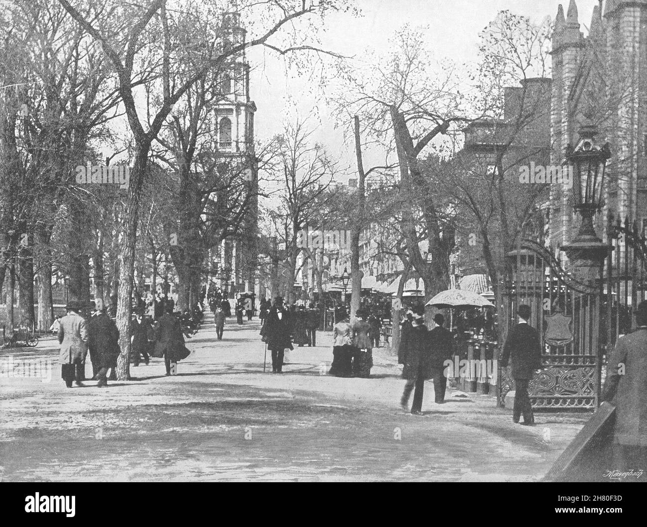 MASSACHUSETTS. Boston- The Mall 1895 vecchia stampa d'epoca antica Foto Stock