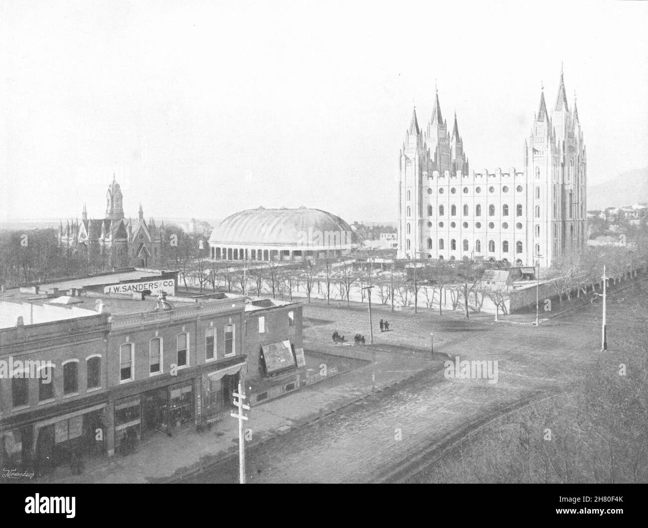 UTAH. Salt Lake City - la Sala dell'Assemblea, il Tabernacolo e il Tempio Mormone 1895 Foto Stock