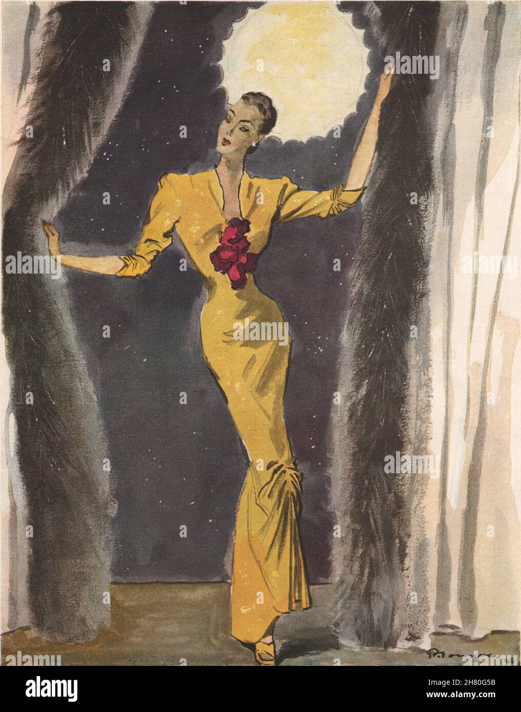 PUBBLICITÀ DI MODA. Requête création de Worth 1947 vecchia stampa d'epoca Foto Stock