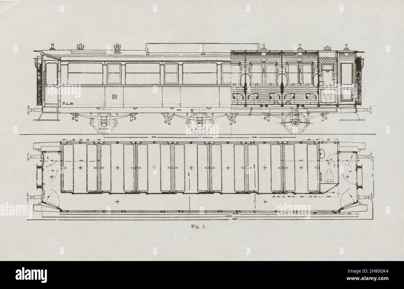 Trasporto passeggeri nel corridoio ferroviario. Piano di progettazione dei disegni tecnici c1930 Foto Stock