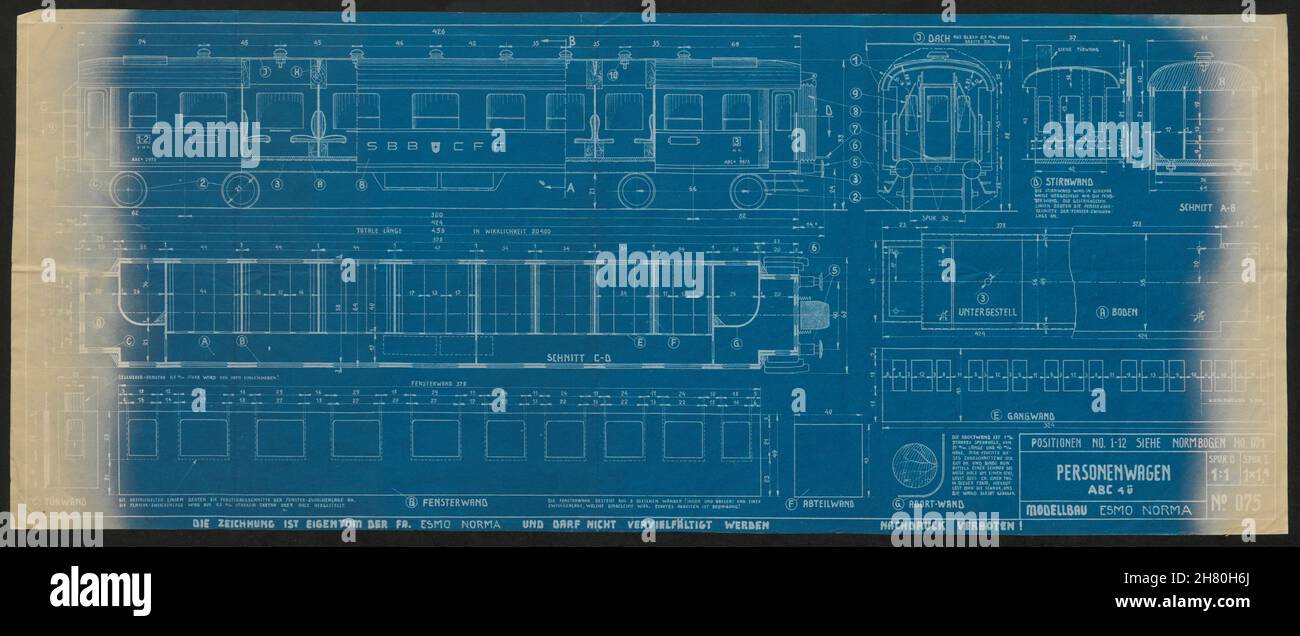 Personenwagen ABC 4ü #75 Ferrovie svizzere trasporto passeggeri FFS CFF c1935 stampa Foto Stock