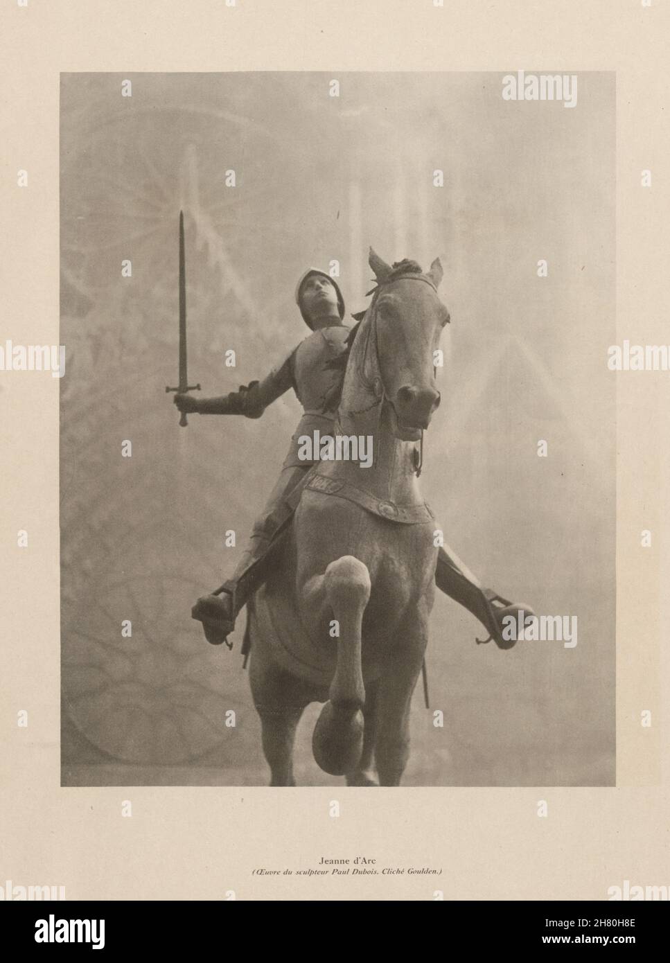 Jeanne d'Arc. Statua equestre di Giovanna d'Arco, Reims, di Dubois stampa 1944 Foto Stock