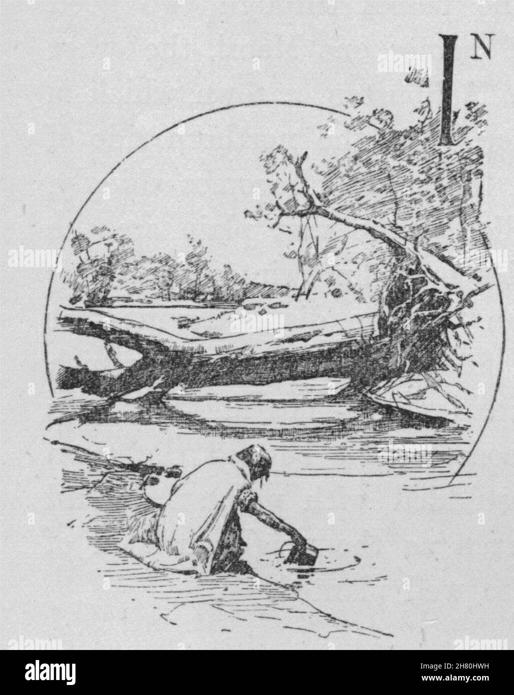 Un 'Billabong". Il fiume Murray bacino. Australia 1890 antica stampa Foto Stock