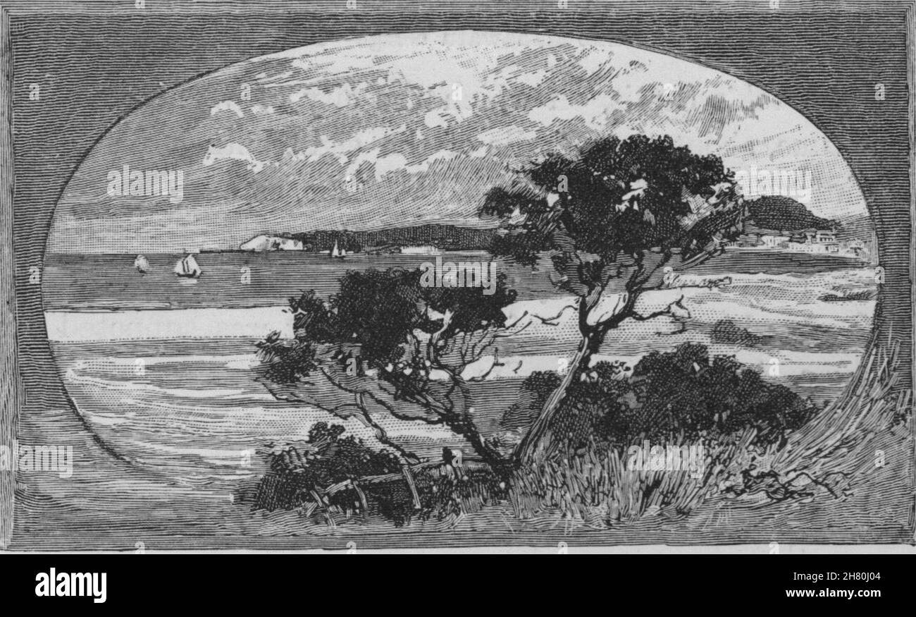 Vista in lontananza Granite Island. Il fiume Murray bacino. Australia 1890 stampare Foto Stock