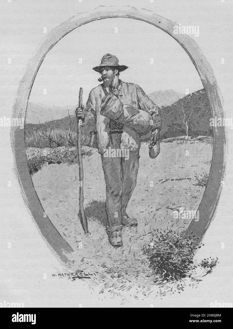 Un Swagsman. Australia 1890 antica vintage delle immagini di stampa Foto Stock