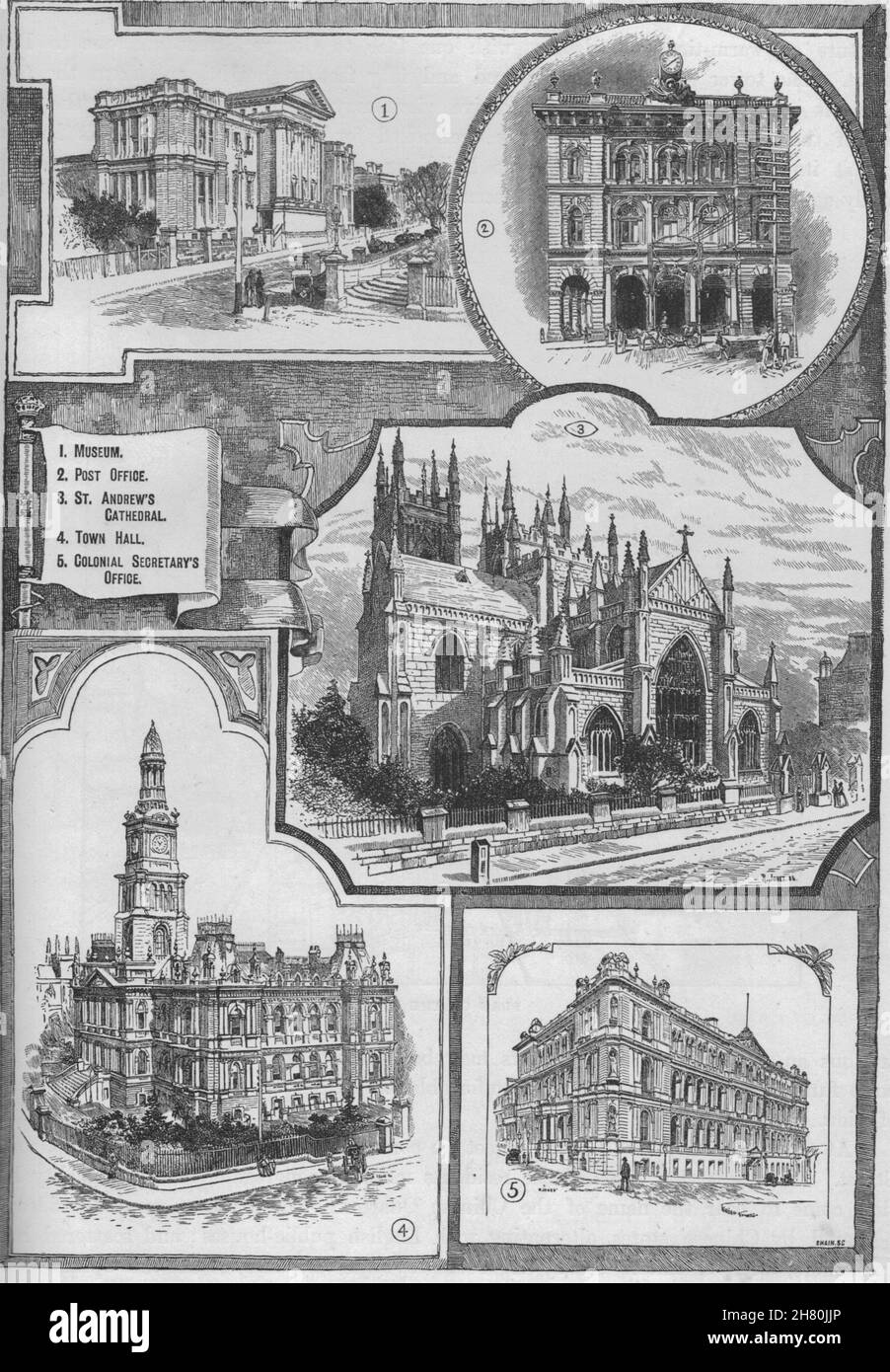 Edifici pubblici di Sydney. Sydney. Australia 1890 antica immagine di stampa Foto Stock