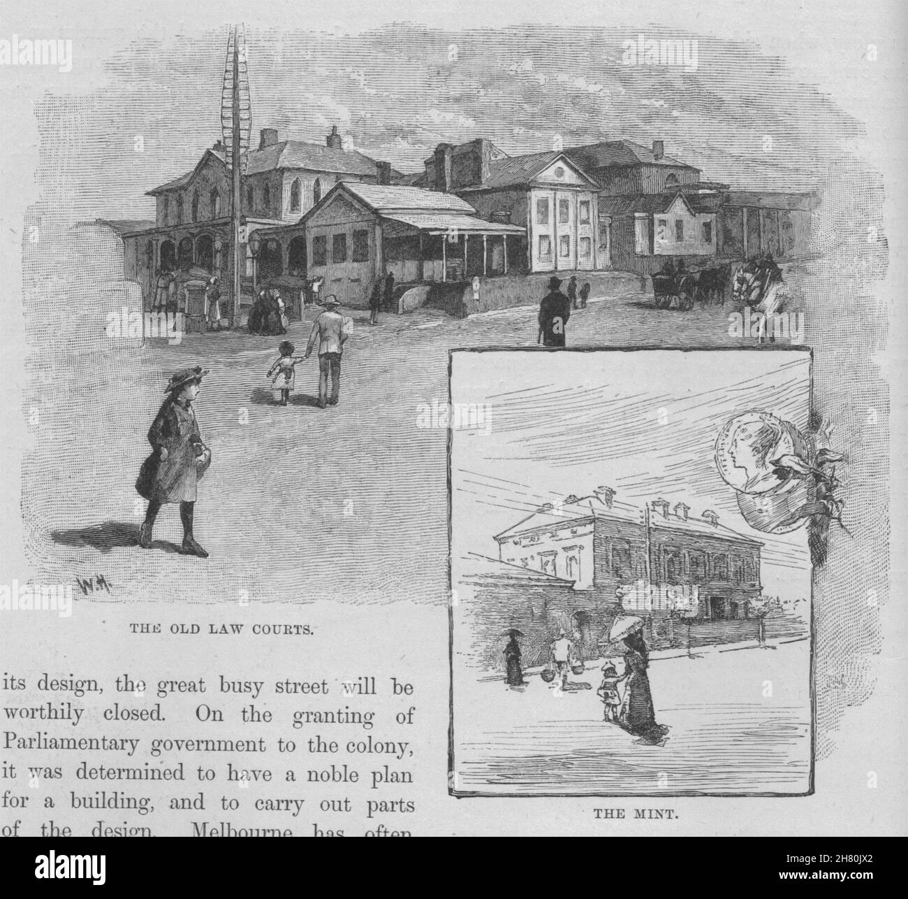 Il vecchio Palazzo di Giustizia; la menta. Melbourne. Australia 1890 antica stampa Foto Stock