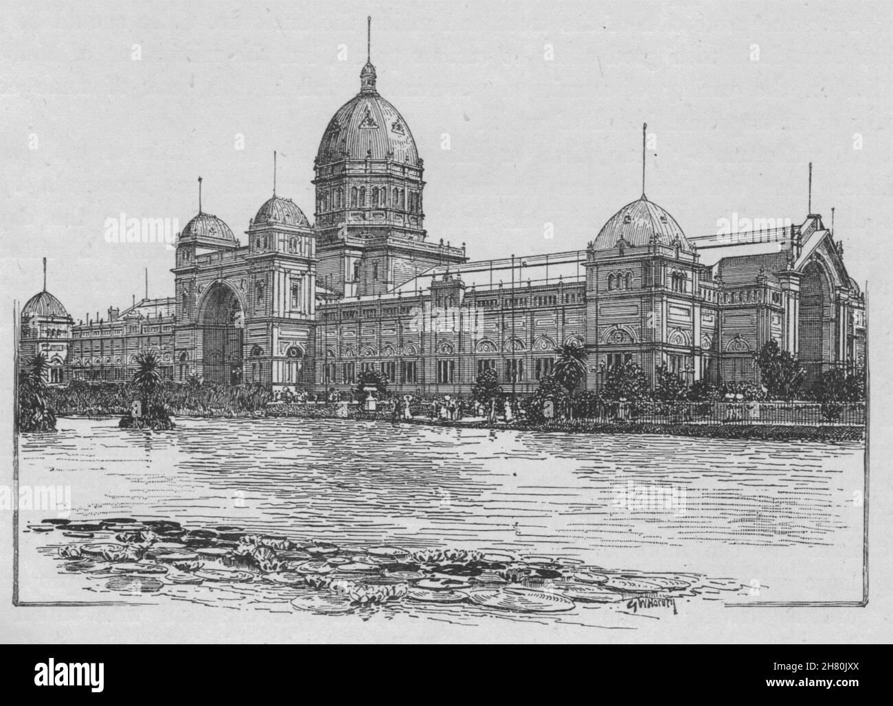 Mostra gli edifici, Melbourne. Melbourne. Australia 1890 antica stampa Foto Stock