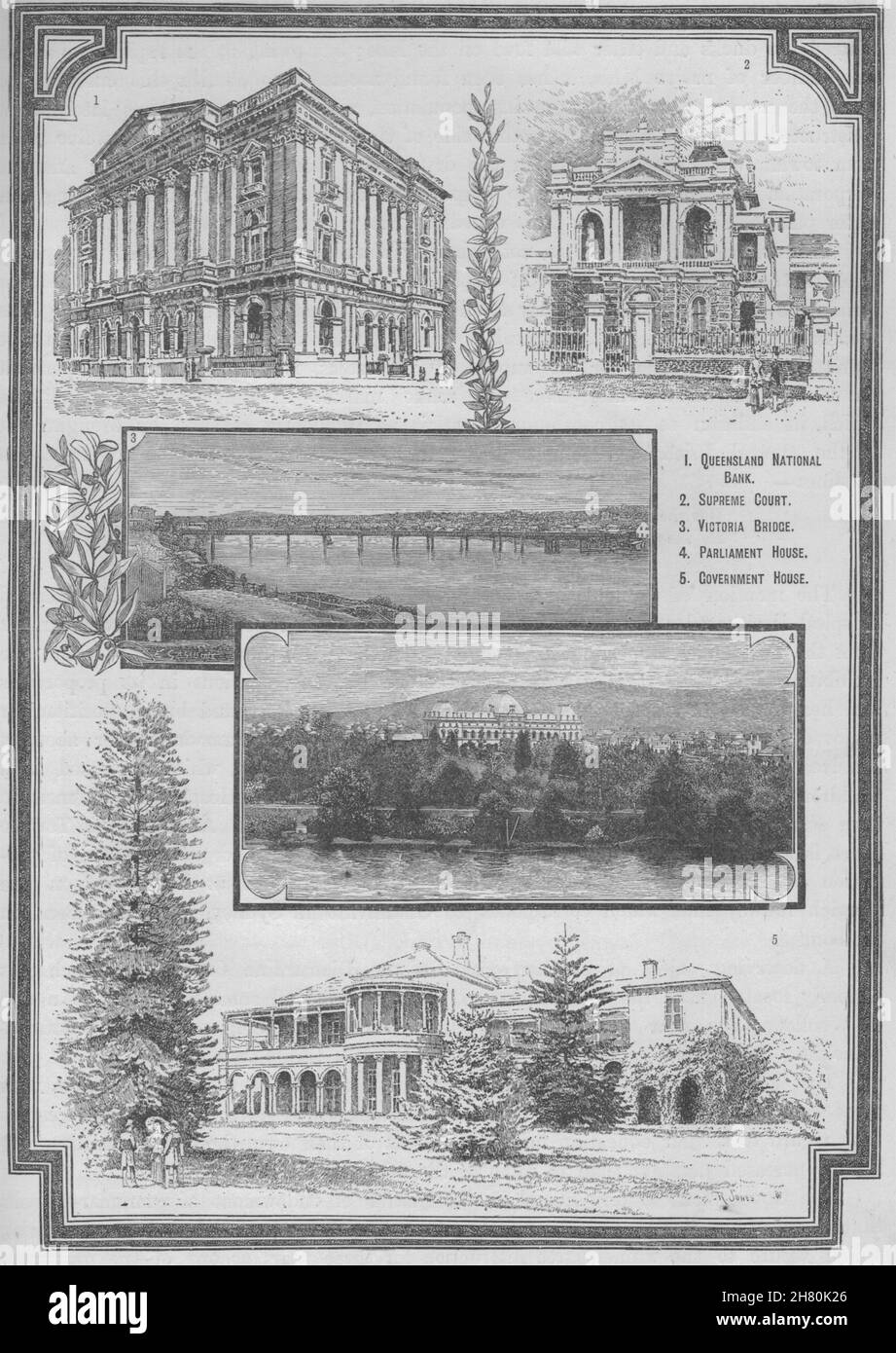 Edifici pubblici di Brisbane. Brisbane. Australia 1890 antica stampa Foto Stock
